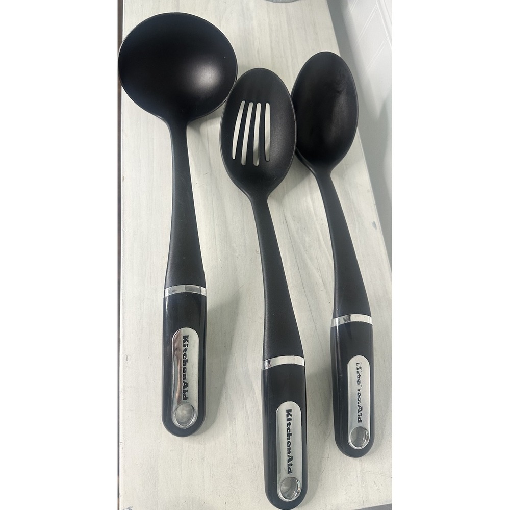 Lot of 3 Kitchen Aid Black Plastic Kitchen Utensils‎ Spoon and Spatulas